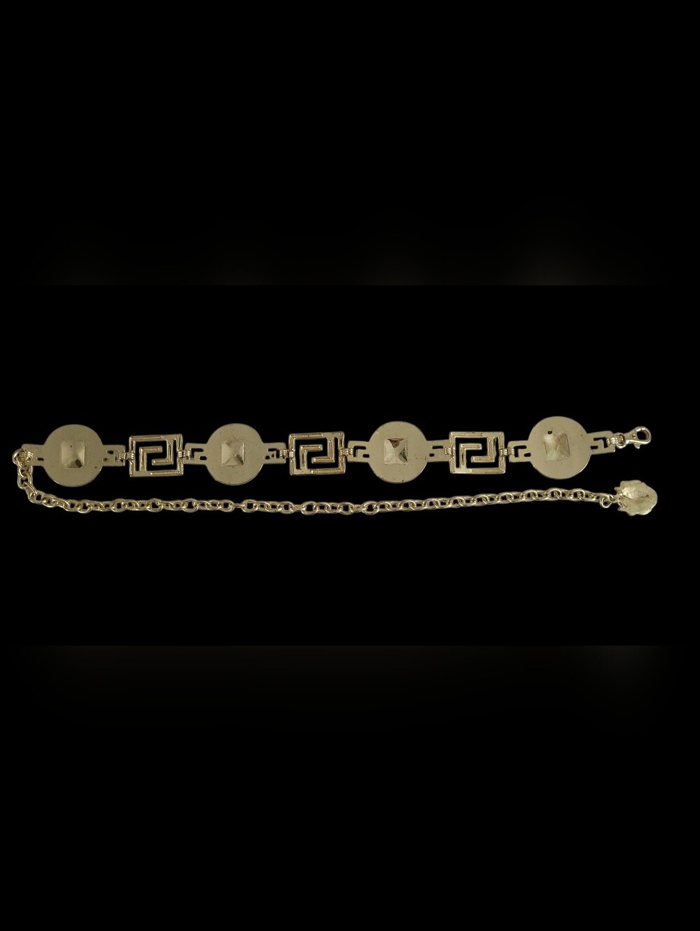 Vintage 1990s Gold Lion Head Medallion Segmented Link & Chain Belt - Picture 6 of 6